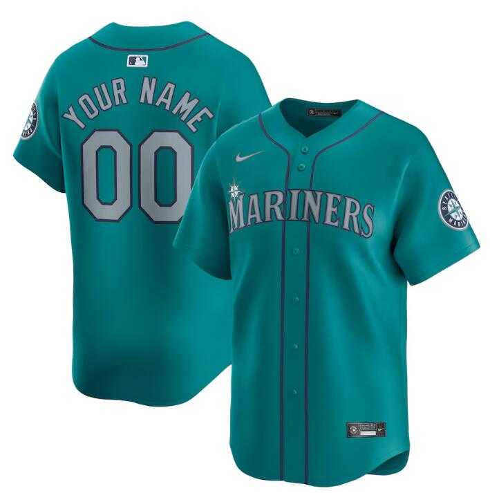 Mens Seattle Mariners Active Player Custom Aqua Alternate Limited Stitched jersey->->Custom Jersey